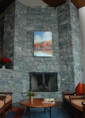 Champlain - corinthian, ashlar veneer stone on indoor fireplace
