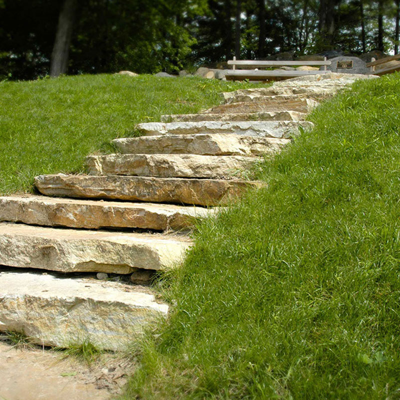 granite step slabs in a yard surrounded by green grass