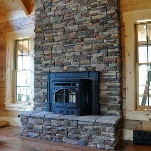 M-rock ledge stone on indoor fireplace